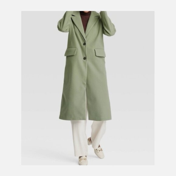 Women's Faux Wool Topcoat - A New Day Olive S - Picture 2 of 3